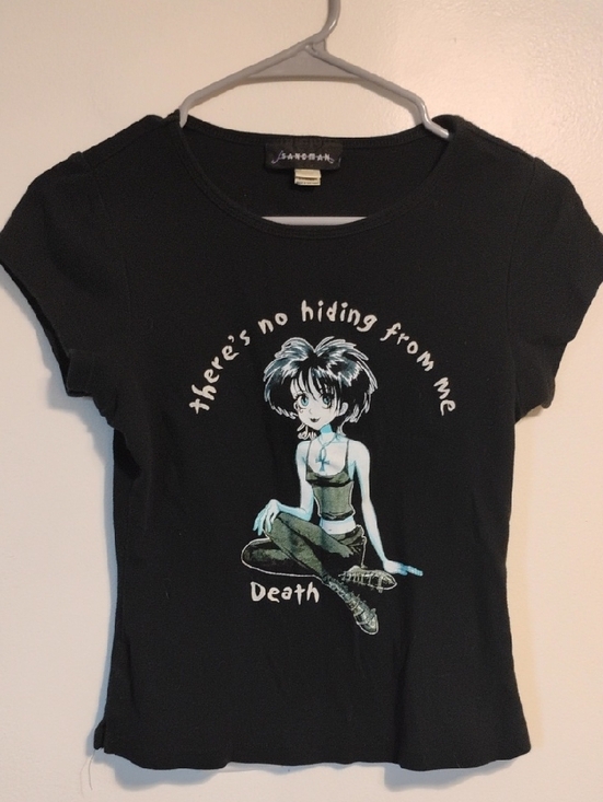 Sandman Tops - 💀✨ Y2K Sandman Death Baby Doll Tee – Rare Goth Anime Graphic ✨💀
